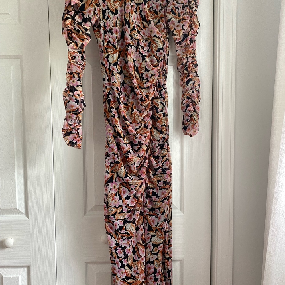 Zara Black and Pink Floral Midi Dress